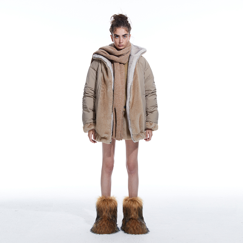   NUTH X 24ANS 联名系列 米棕色羽绒服正反两穿羽绒外套
