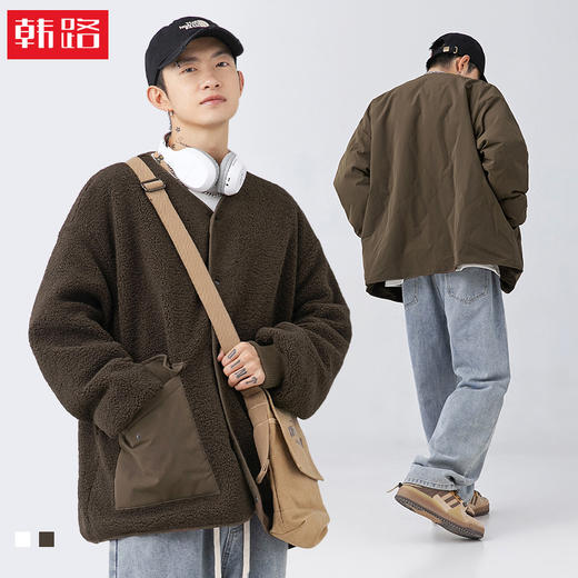 【春节不打烊】「两款配色！两面穿羊羔绒棉服」韩路日系男装 男女宽松情侣装开衫棉衣外套上衣 商品图0