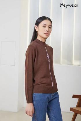 【热销】【线条花朵提花毛衣】奇威小面积撞色设计感针织衫A4416209