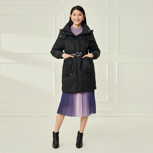 EITIE爱特爱冬季新款白鸭绒连帽百搭纯色女中长款羽绒服6811516 商品图3