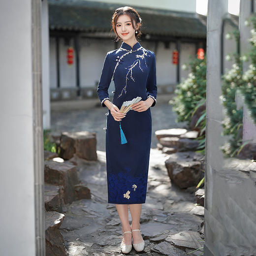 GSJ-3115冬款刺绣加绒加厚中国风国潮改良旗袍长款连衣裙女 商品图3