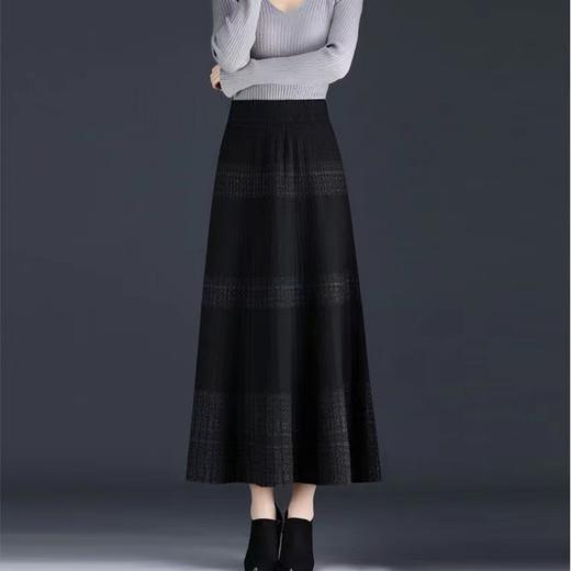 MZ12008针织格子半身裙女秋冬新款高腰中长款a字裙加厚显瘦大摆裙长裙潮 商品图3