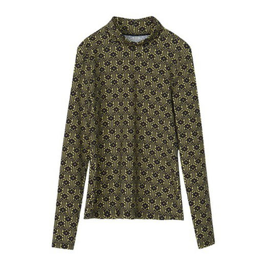 谜底2022冬季新款复古印花高领T恤女紧身打底上衣长袖224MT1664 商品图4