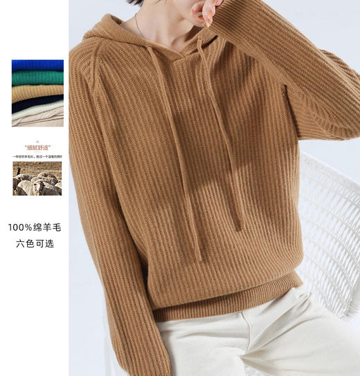 爆款 现货【金猪甄选】【六色针织帽衫】套头连帽全羊毛衫宽松慵懒风显瘦毛衣H224090458 商品图8