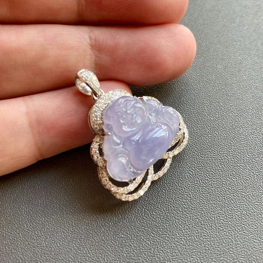 冰种紫罗兰翡翠弥勒佛18k白金钻石镶嵌 商品图7