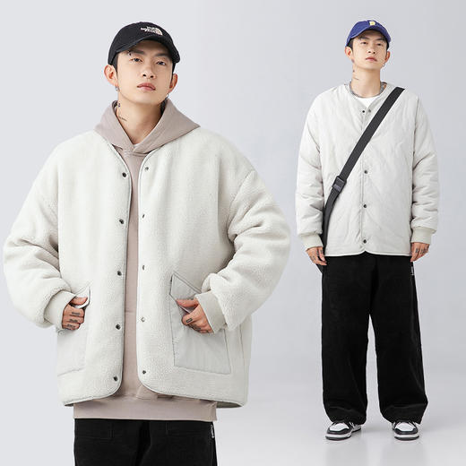 【春节不打烊】「两款配色！两面穿羊羔绒棉服」韩路日系男装 男女宽松情侣装开衫棉衣外套上衣 商品图1