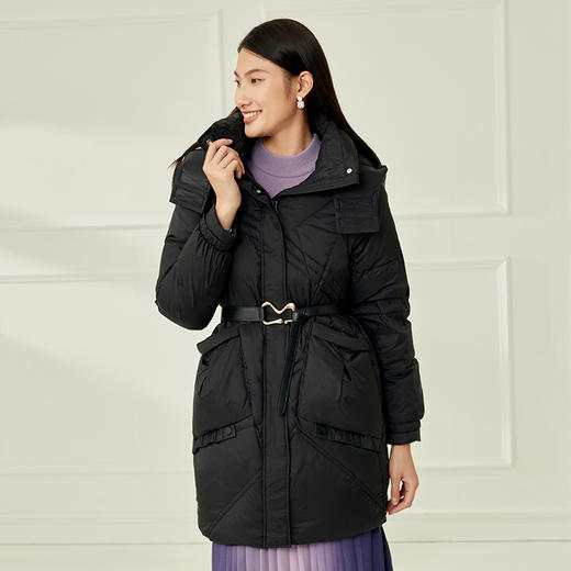 EITIE爱特爱冬季新款白鸭绒连帽百搭纯色女中长款羽绒服6811516 商品图1