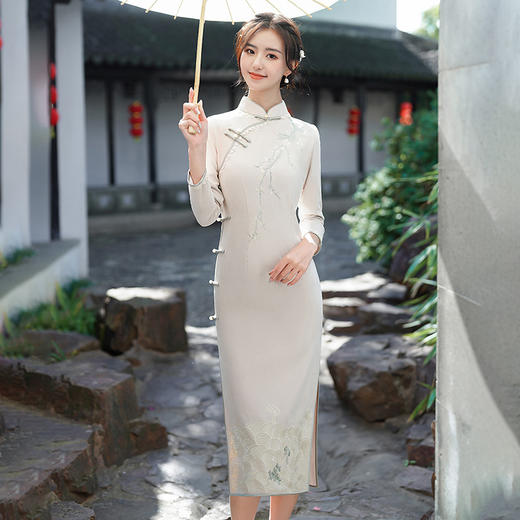 GSJ-3115冬款刺绣加绒加厚中国风国潮改良旗袍长款连衣裙女 商品图2