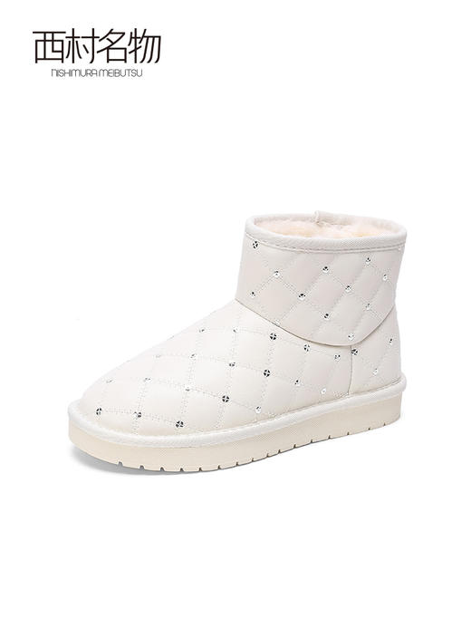 西村名物2022冬季新款加绒保暖短靴平底休闲雪地靴女士短款45131 商品图1