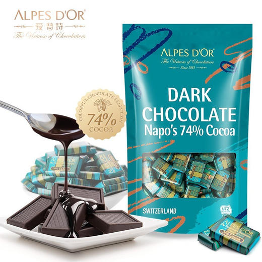 【中欧班列精选】瑞士爱普诗巧克力  原装进口Alpes d'Or74%/85%黑巧克力428g/袋 商品图0