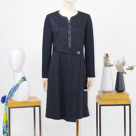 FOCALS福柯斯新款修身通勤圆领长袖羊毛中长款连衣裙F2Y3X633B3