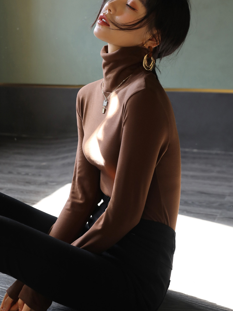 【德绒打底】纯色德绒堆堆高领打底衫女内搭秋冬季加绒加厚长袖打底衣紧身t恤 FS 000 1619