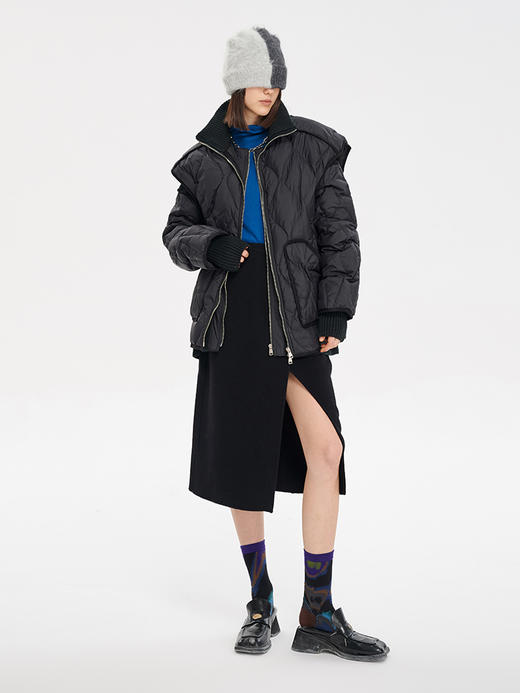 Self Who2022秋冬新款澳洲进口美利奴绵羊毛半身裙简约开叉裙子女 商品图2