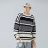 【春节不打烊】「两款配色！撞色条纹毛衣」韩路日系男装 男2022秋冬款复古粗针宽松潮流针织衫上衣 商品缩略图1
