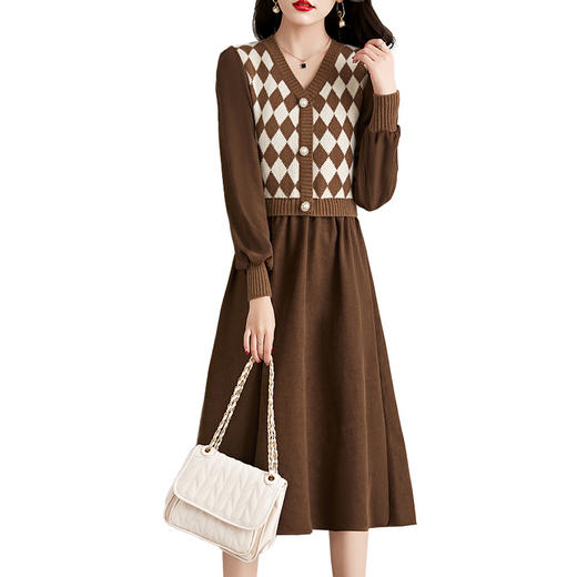 设计感菱格小香风，假两件针织毛衣裙子HR-WXS1269 商品图4