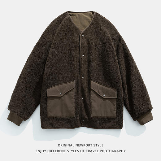 【春节不打烊】「两款配色！两面穿羊羔绒棉服」韩路日系男装 男女宽松情侣装开衫棉衣外套上衣 商品图4