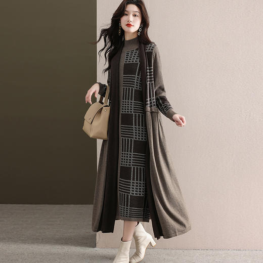 QY 442羊毛马甲两件套连衣裙宽松大码 商品图1