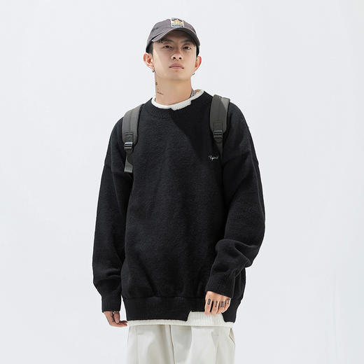 【春节不打烊】「三款配色！假两件毛衫」韩路日系男装 复古撞色假两件毛衣男2022秋冬新款宽松圆领针织衫上衣 商品图2