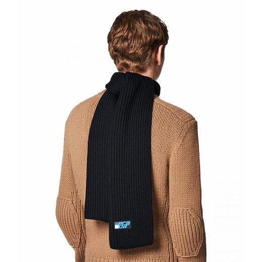 PRADA 普拉达 男士橡胶徽标贴片羊毛针织围巾 黑色 UMS296 IZH F0002 商品图2