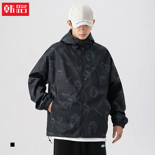 【春节不打烊】「秋冬加棉款！连帽潮服」韩路日系男装 2022秋冬新款机能风连帽棉服外套宽松满印潮牌夹克上衣 商品图0