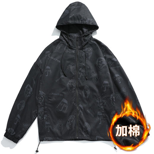【春节不打烊】「秋冬加棉款！连帽潮服」韩路日系男装 2022秋冬新款机能风连帽棉服外套宽松满印潮牌夹克上衣 商品图5