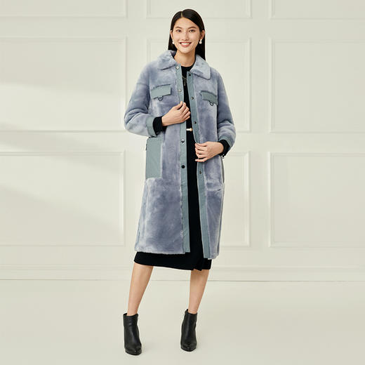 EITIE爱特爱冬季新款气质修身羊毛羊皮革外套大衣皮衣6893513 商品图3