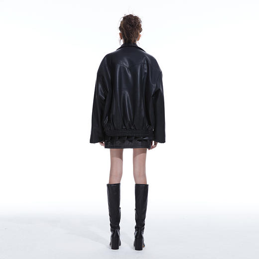 NUTH X 24ANS 联名系列 黑色设计感宽松皮衣外套/修身百搭短皮裙 商品图2