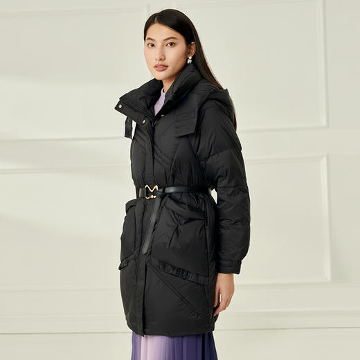 EITIE爱特爱冬季新款白鸭绒连帽百搭纯色女中长款羽绒服6811516 商品图2