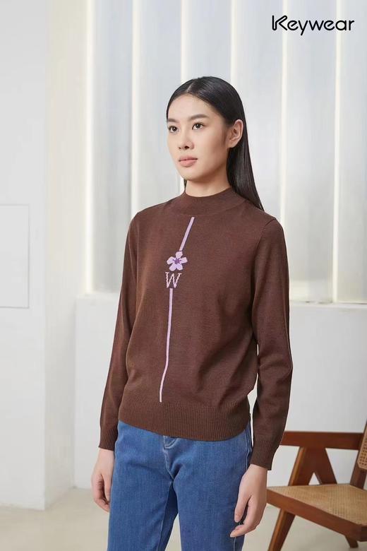 【热销】【线条花朵提花毛衣】奇威小面积撞色设计感针织衫A4416209 商品图1