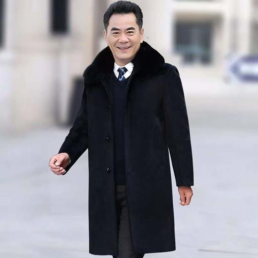 中老年人男装毛呢大衣男爸爸装男士外套冬季长款加绒大衣爷爷衣服nct29 商品图3