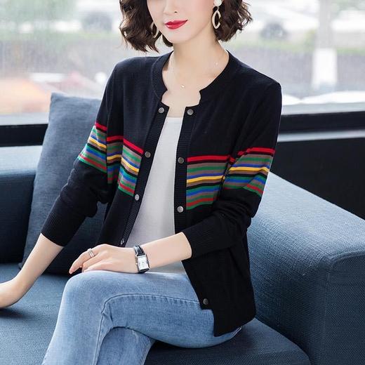 拼色针织开衫大码加厚条纹外搭针织外套 商品图2