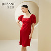 金三塔19姆米重磅100%桑蚕丝女士真丝红色婚庆复古睡裙家居服新品  YSFDA301 商品缩略图0