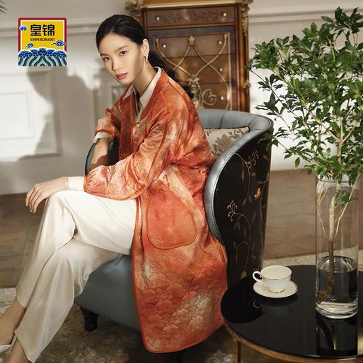 皇锦真丝印花绗缝开襟夹棉袍-共生HJ21434 商品图1