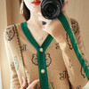 QHJY-JYKS2249秋季新款复古V领针织开衫女虎虎生威提花毛衣外套撞色长袖上衣 商品缩略图3