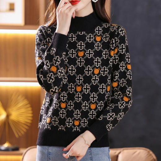 提花色打底衫，洋气复古厚款毛衣CC-101-35064 商品图6