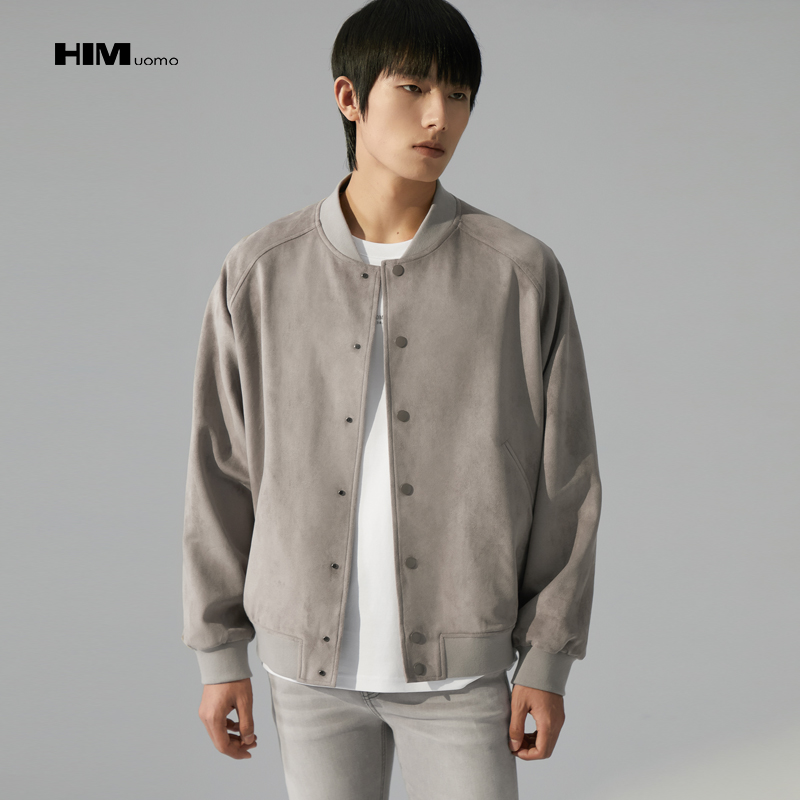 HIM漢崇  潮流仿麂皮绒夹克后背贴布绣舒适休闲短款棒球服2025秋季