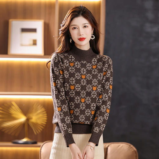 提花色打底衫，洋气复古厚款毛衣CC-101-35064 商品图3