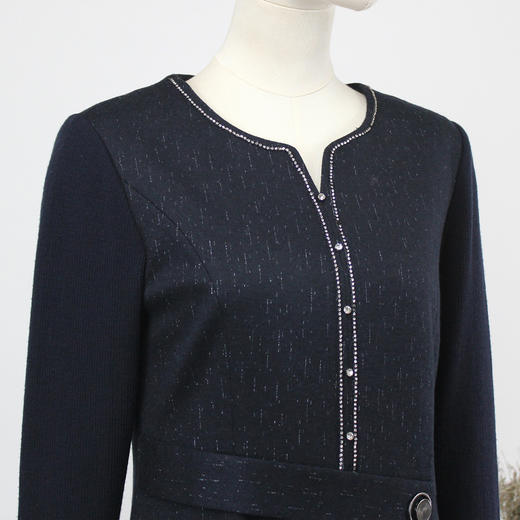 FOCALS福柯斯新款修身通勤圆领长袖羊毛中长款连衣裙F2Y3X633B3 商品图3