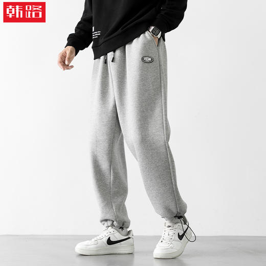 【春节不打烊】「加绒、薄款可选」韩路日系男装 2022秋冬新款加绒卫裤休闲裤男宽松抽绳运动裤子 商品图0