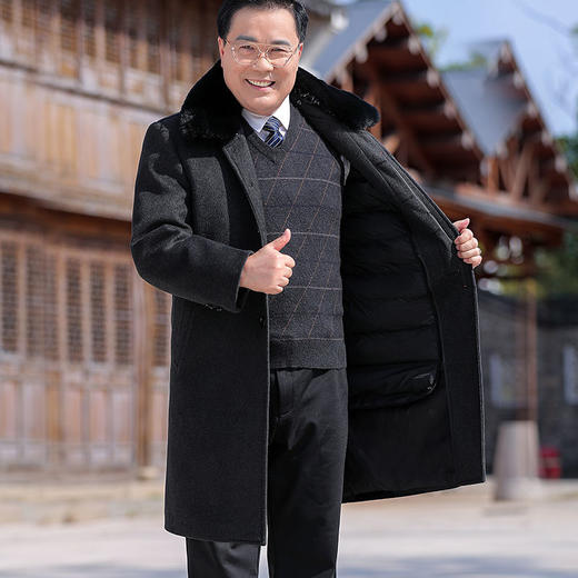 中老年人男装毛呢大衣男爸爸装男士外套冬季长款加绒大衣爷爷衣服nct29 商品图7