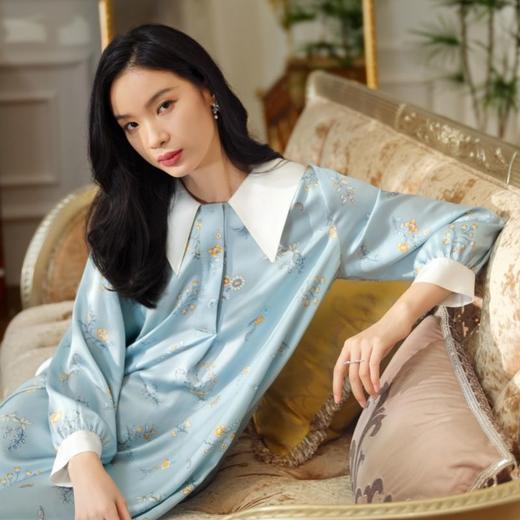 皇锦 真丝娃娃领长袖睡裙-共生系列HJ21431 商品图3