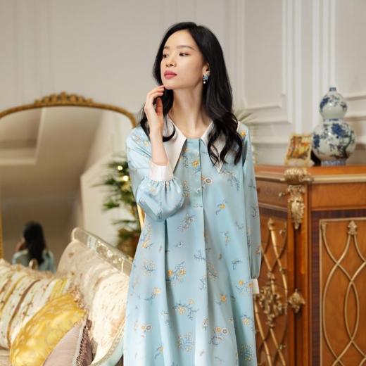 皇锦 真丝娃娃领长袖睡裙-共生系列HJ21431 商品图2