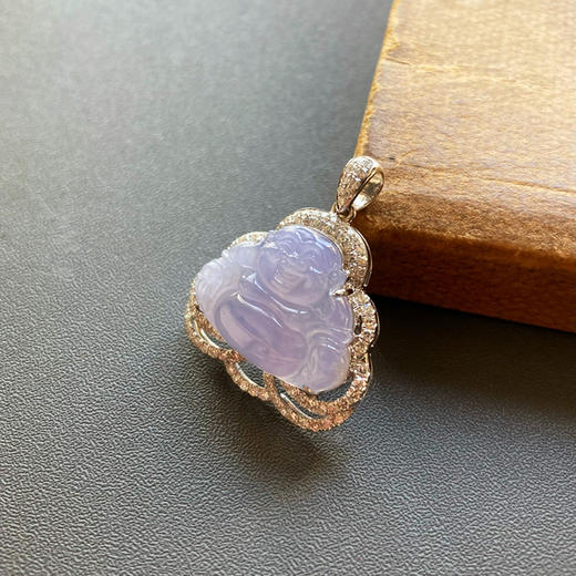 冰种紫罗兰翡翠弥勒佛18k白金钻石镶嵌 商品图1