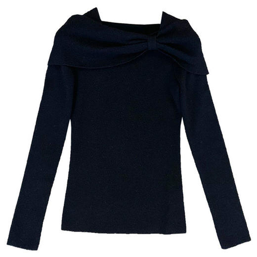 RHFS219 时尚气质方领长袖蝴蝶结不规则针织打底衫 商品图4