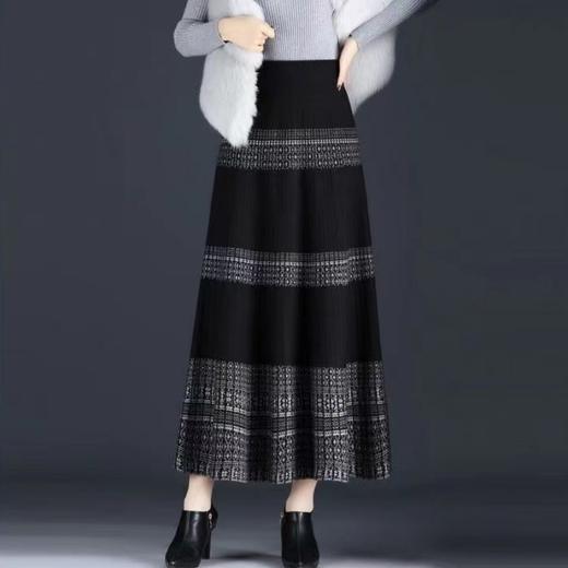 MZ12008针织格子半身裙女秋冬新款高腰中长款a字裙加厚显瘦大摆裙长裙潮 商品图0