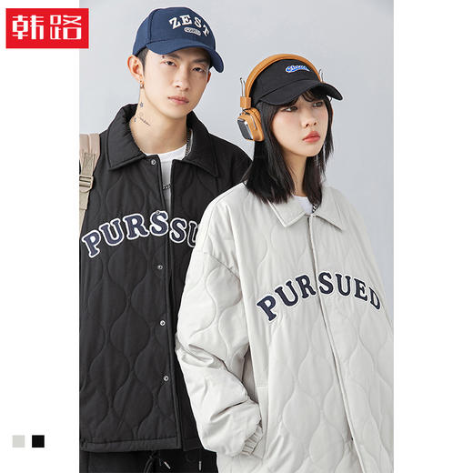 【春节不打烊】「黑白两色！抗风保暖水洗棉」韩路日系男装 潮牌刺绣棉服男2022秋冬新款复古翻领加厚夹克外套上衣 商品图0