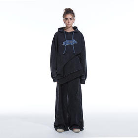 NUTH X 24ANS 联名系列 黑色宽松套头卫衣/结构设计休闲卫裤