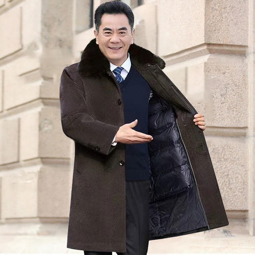 中老年人男装毛呢大衣男爸爸装男士外套冬季长款加绒大衣爷爷衣服nct29 商品图6
