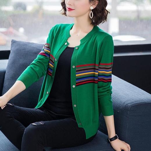 拼色针织开衫大码加厚条纹外搭针织外套 商品图4
