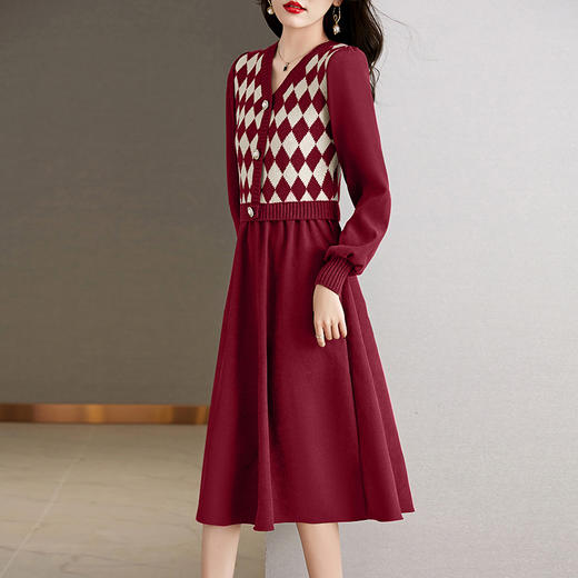 设计感菱格小香风，假两件针织毛衣裙子HR-WXS1269 商品图2